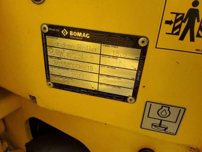 2017 Bomag BW 120SL Vibratory Tandem Drum Roller