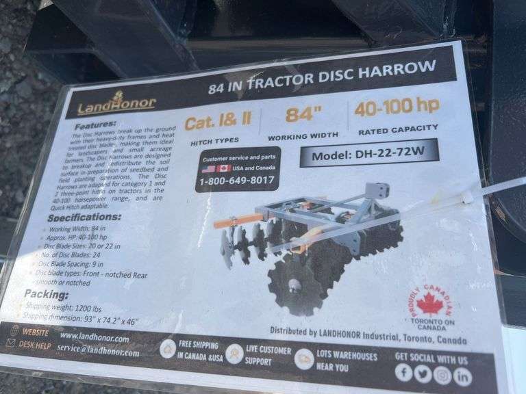 Landhonor 84in Tractor Disc Harrow Model DH-22-72W - Albuquerque NM