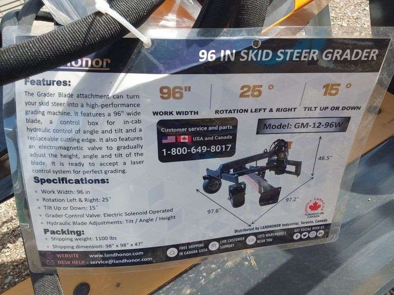 Landhonor 96in Skid Steer Grader Model GM-12-96W - Albuquerque NM