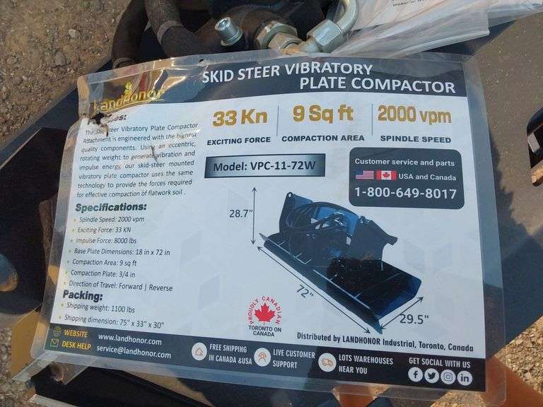 Skid Steer Vibratory Plate Compactor Model VPC-11-72W - Albuquerque NM