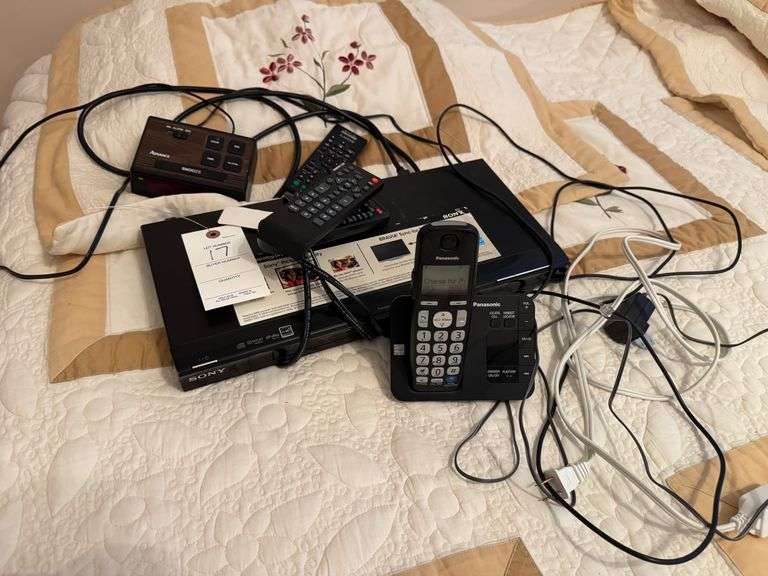 Sony DVD player, clock, telephone