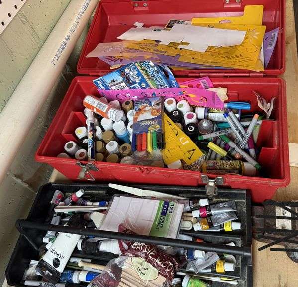 Tool box, stencils, art supplies