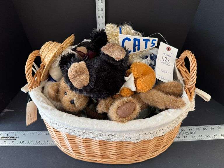 Basket of stuffed animals
