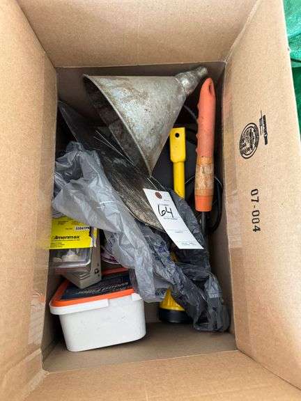 Tarp, box of misc