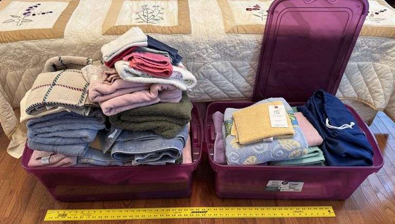 2 totes of towels