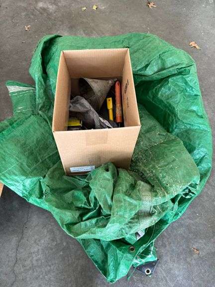Tarp, box of misc