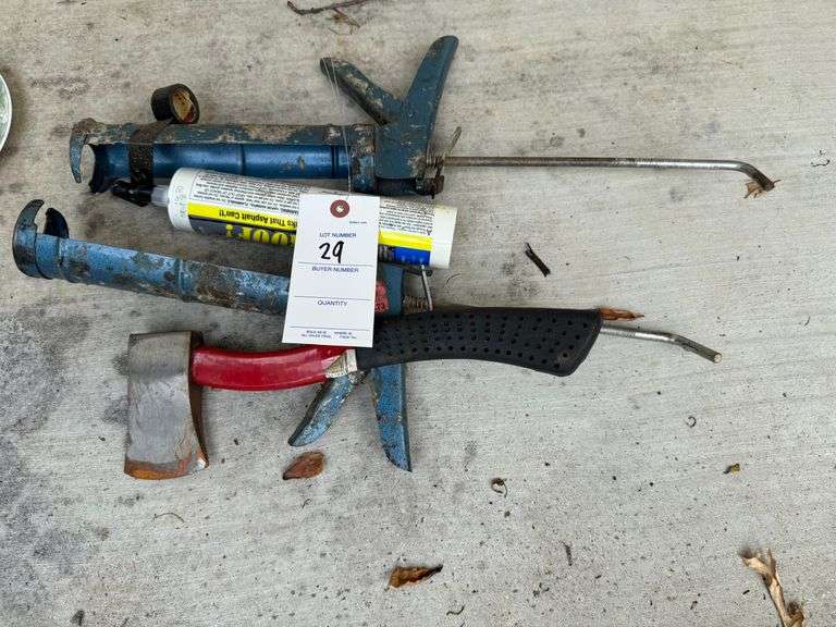 Hatchet and caulk guns