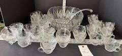 Punch bowl, ladle, cups