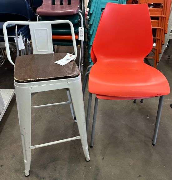 2 Orange Chairs, 1 Stool