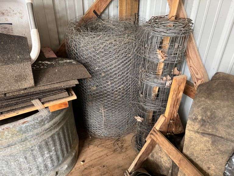 Pipe fittings, wire, water tank, roofing, misc