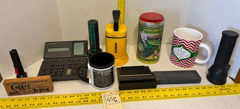 Jd piggy bank, flashlights, misc