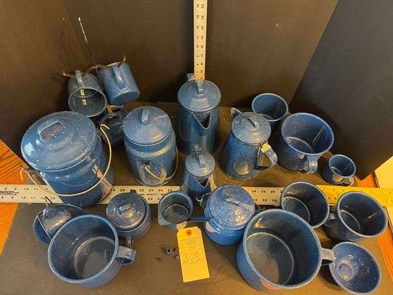 Blue splatter enamelware
