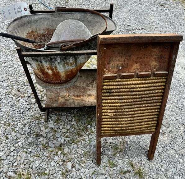 Coal bucket, wash board, wood stand