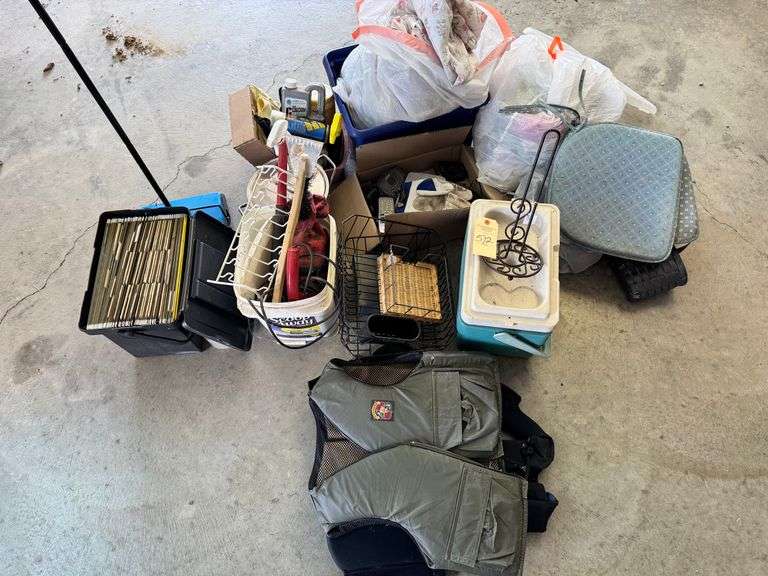 Life jackets, dirt devil, cooler, linens, misc.