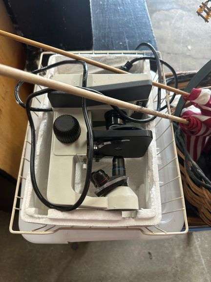 cart, baskets, microscope