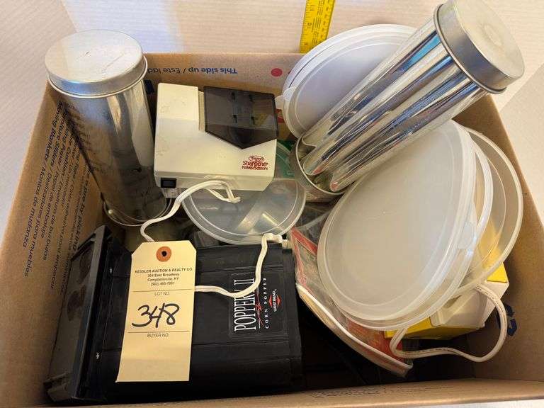 Mixer, corn popper, knife sharpener, misc