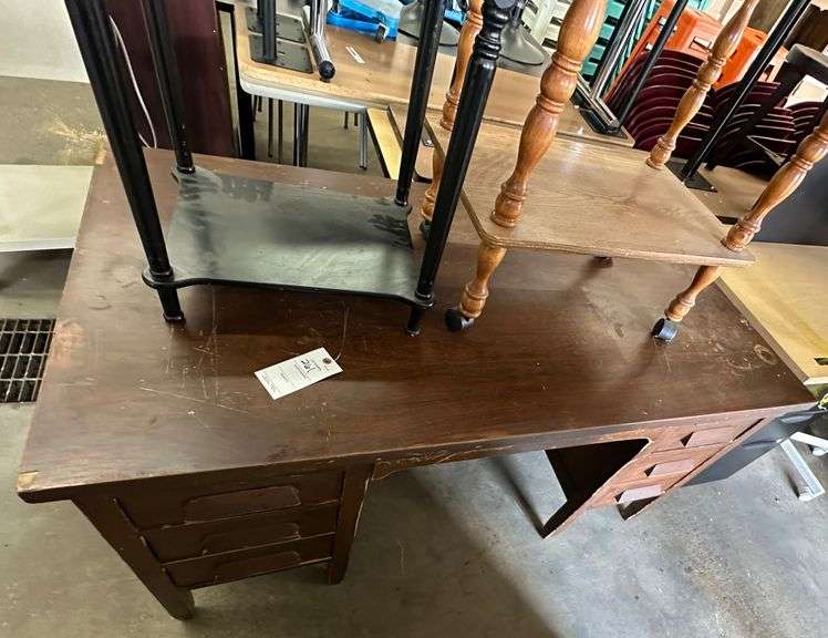 Wooden Desk and 2 End Tables