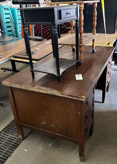 Wooden Desk and 2 End Tables