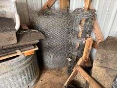 Pipe fittings, wire, water tank, roofing, misc