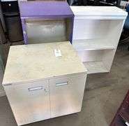 Metal Podeum, Metal Cabinet, Wood Shelf