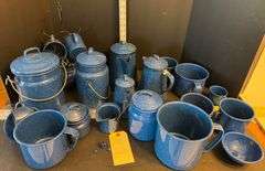 Blue splatter enamelware