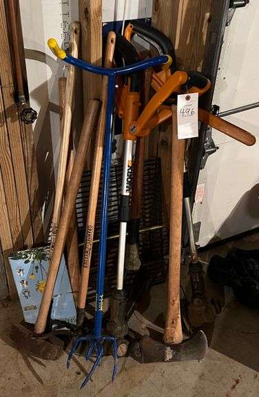 2 Edgers, Rake, Axe, Grubbing Hoe, Wedder, Sledge Hammer, Weed Claw