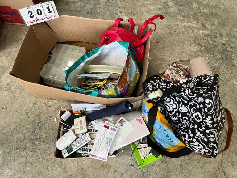 Bags, Sewing items, Calculator, Phone, and Misc.