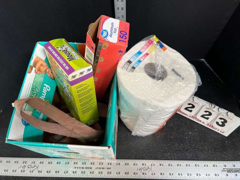 Paper Towels, Strap, Aluminum Foil, and Ice Cream Scooper