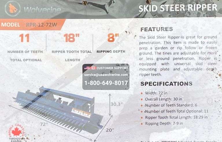 Wolverine Ripper Tooth (U) 2024 Wolverine 72” Skid Steer Ripper - Kraft Auction Service, LLC