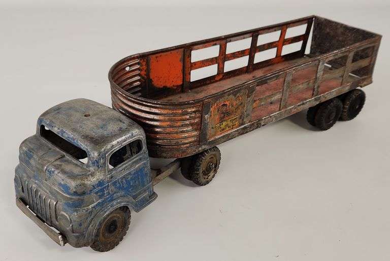 Vintage Structo Toys Overland Freight Lines Truck And Trailer Blue