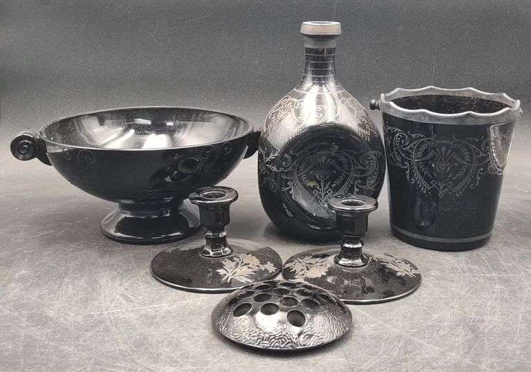 (S) Black Glassware w/ Sterling Inlay - Kraft Auction Service, LLC