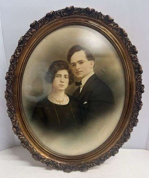 Antique Victorian Hand Colored Portrait of a Couple in an Ornate Oval ...