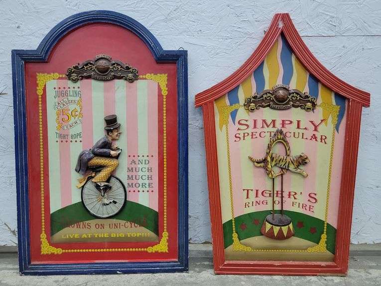 (V) Vintage Style Circus Extravaganza Wall Decor Includes Clowns On Uni