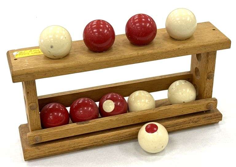 1950's Billiard Ball Rack with 10 Billiard Balls - Kraft Auction ...