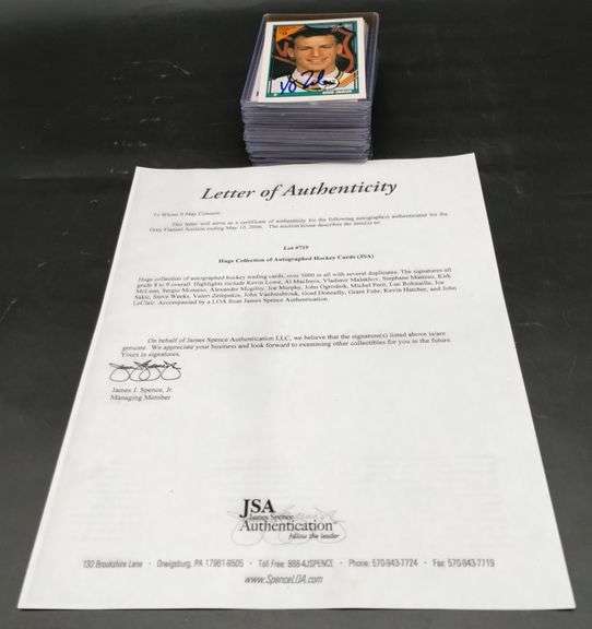 (J) Hockey autograph cards 25 total JSA authentication - Kraft Auction ...