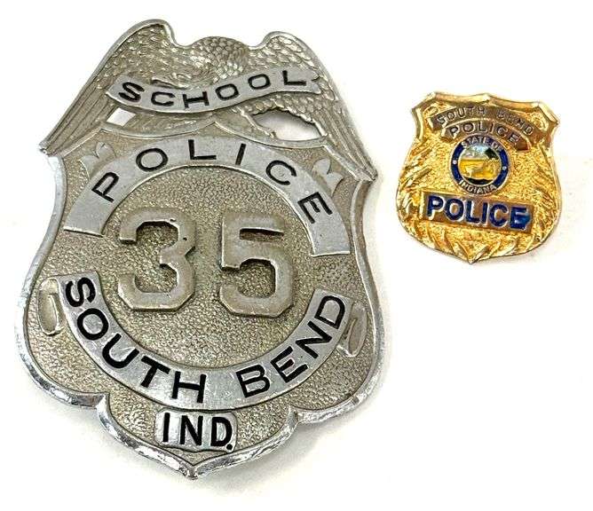 South Bend Police Department School Badge # 35 & Police Pin