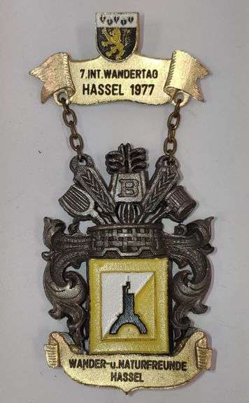 Vtg. 1977 German Nature Lovers Hiking Day 7th International Wandertage Hassel Pin Medal (2.5"×5") I