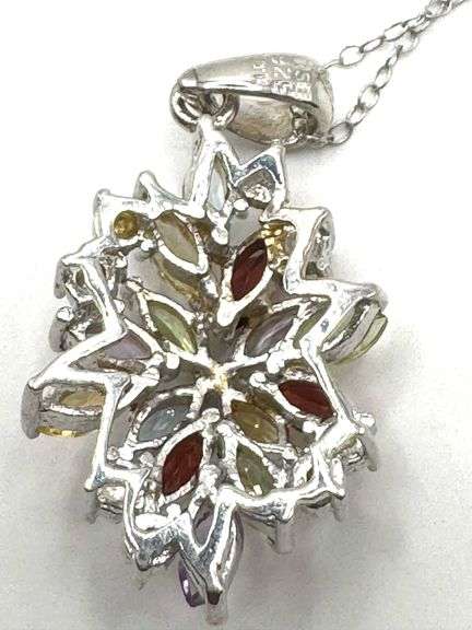 Sterling Silver Genuine Gemstone Diamond Necklace