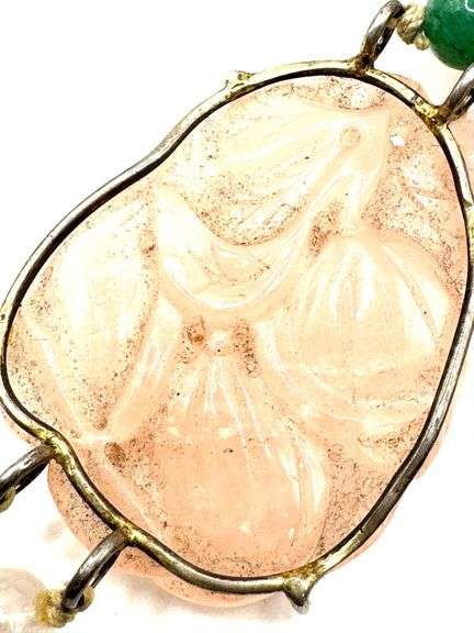 Carved Pink Quartz and Green Quartz Beaded Necklace