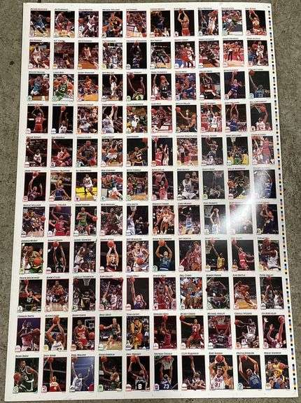 (J) 1991 NBA Hoops Basketball Uncut Sheet 26” x 34 1/2” - Kraft Auction ...