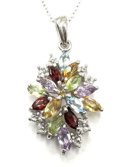 Sterling Silver Genuine Gemstone Diamond Necklace