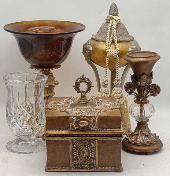 (W) Home Decor Incl. Vases, Ornate Keepsake Box, Cut Crystal Vase