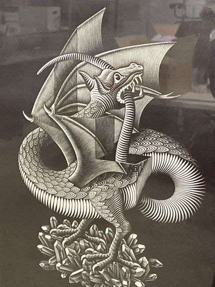 (X) M.C. Escher Dragon Print 16 1/4” x 20 1/2” - Kraft Auction Service, LLC