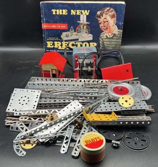 (T) Erector Set, With Electric Motor, Small Parts Pot, And “The New