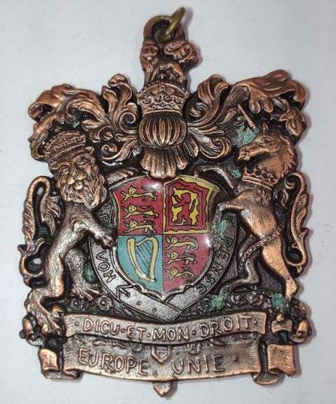 Vtg. 1891 Brass Gymnastic Band Coat Of Arms Royal Warrant Medallion Medal (2"×2.5")