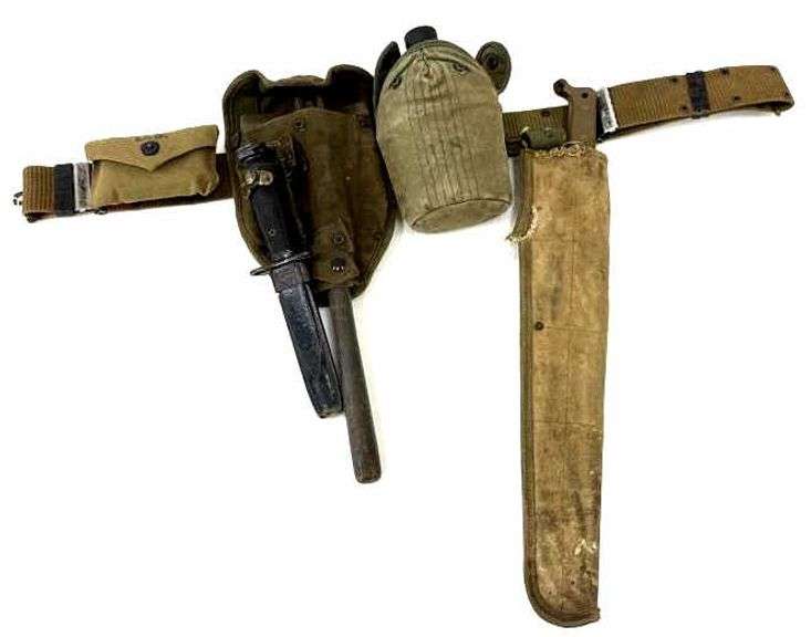 WW II US Military Belt with Canteen & Accessories