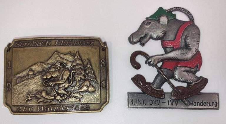 Vtg. 1980s Germany Hiking Sembach Air Base Medal (3"×3.5") & 1981 Sembach Flugplatz 2 Int Wandertage