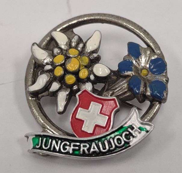 Lot 80 German Switzerland 'Jungfraujoch' Floral Pin (1" Diameter)