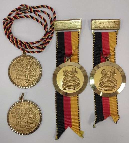 1980 5th Turkey Trot Ramstein Air Base Gold Tone Medals (1-3/4" Diameter) & 1978 3rd Turkey Trot Ram