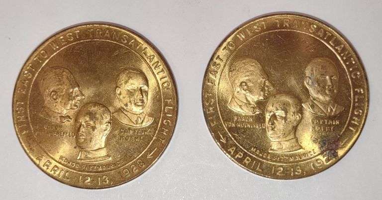 1928 April 12-13 First East To West Transatlantic Flight Tokens (1-1/4" Diameter) *(Bidding 1xqty)*